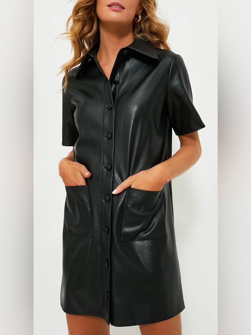 Tuckernuck Black Faux Leather Violetta Shirt Dress - XXL